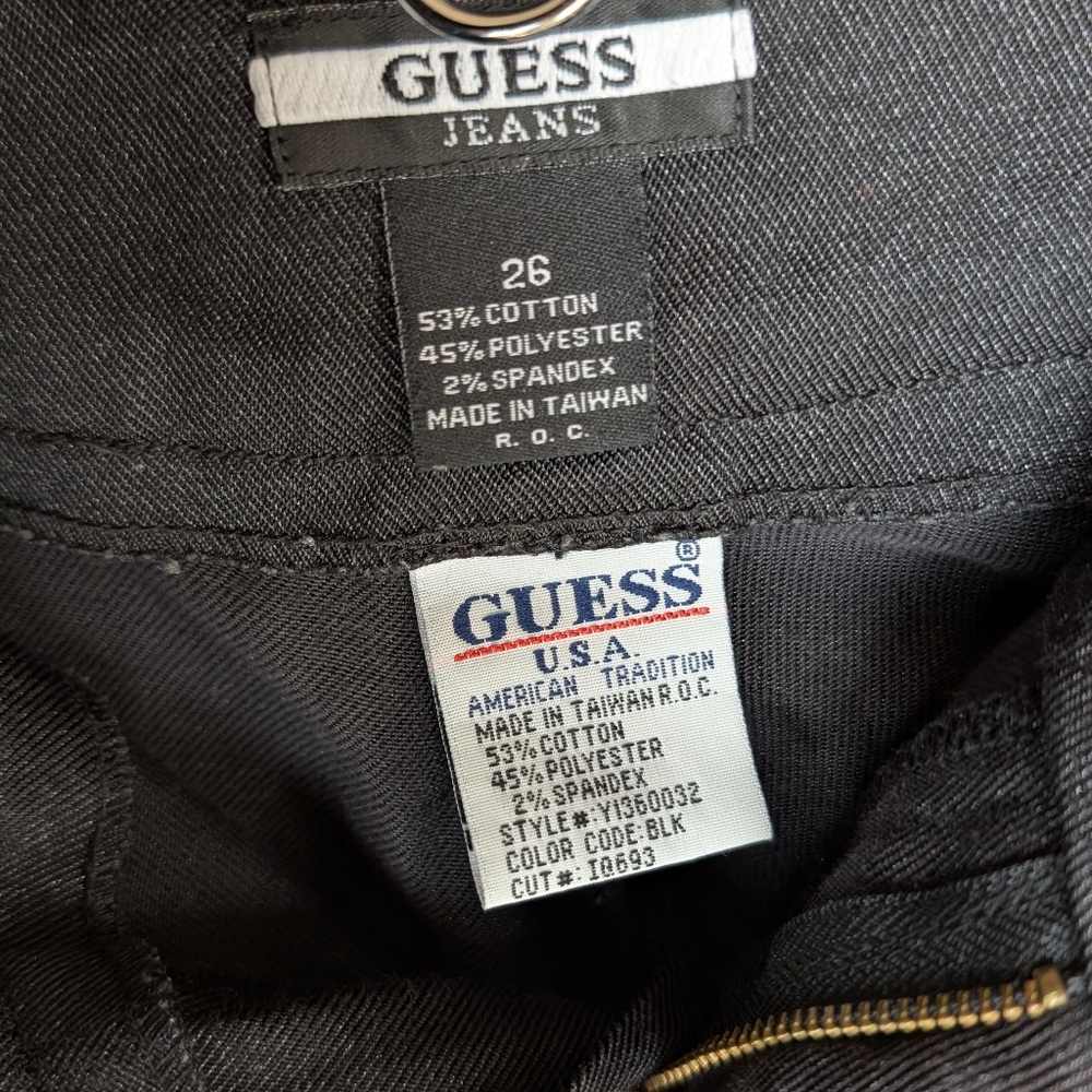 Vintage Y2K Guess Jeans Black Pinstripe Pants Flare Stretch Women's Sz 26 Grunge - Picture 5 of 7